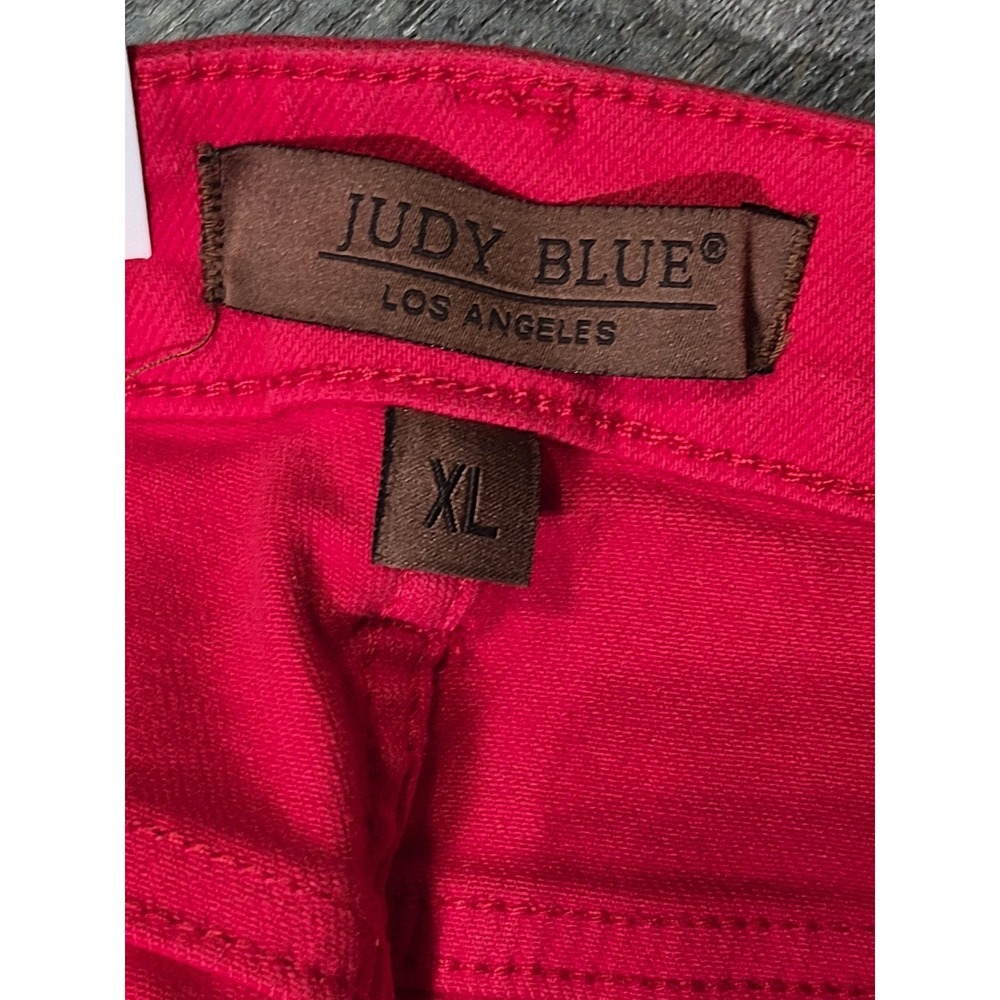JUDY BLUE Bermuda Jean Shorts Red Women's XL High Rise Tummy Control Denim - Picture 6 of 10
